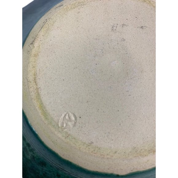 Signed Art Pottery Green Frog Speckled Glaze Lilypad Design - Picture 7 of 9